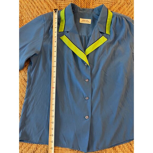 Vintage Lilli Ann Collections Blue and Green blouse Union Made SZ 12 - Picture 8 of 10